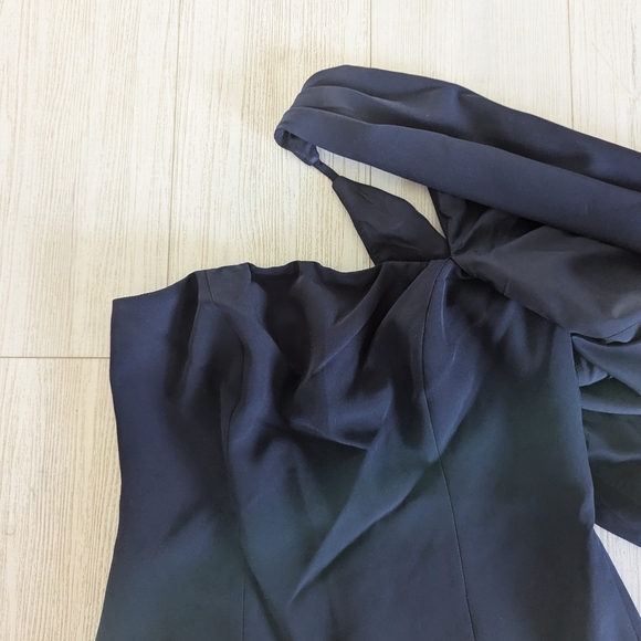 Halston Kalia one shoulder asymmetrical draped dress navy - Picture 7 of 10
